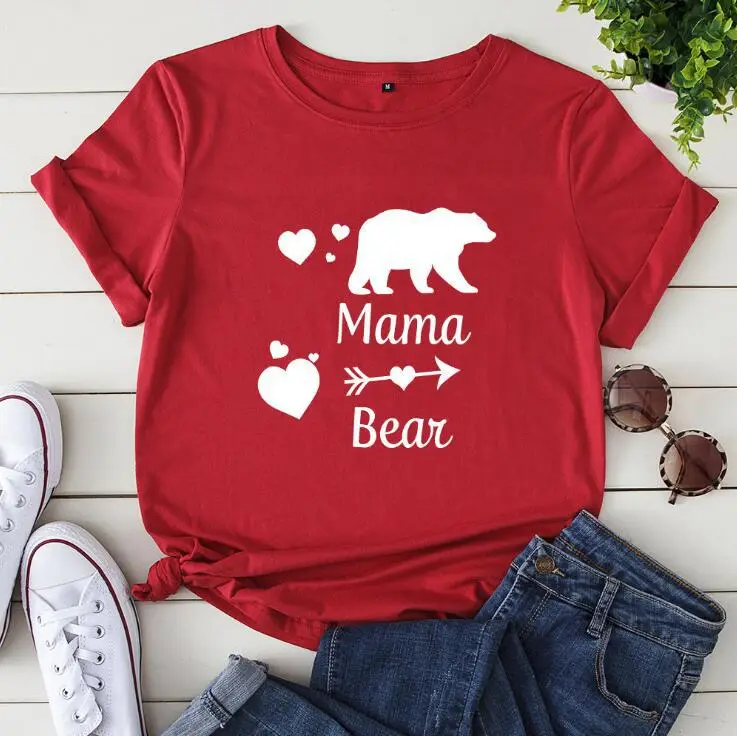 Mama Bear Print T-Shirt Grey Short Sleeve
