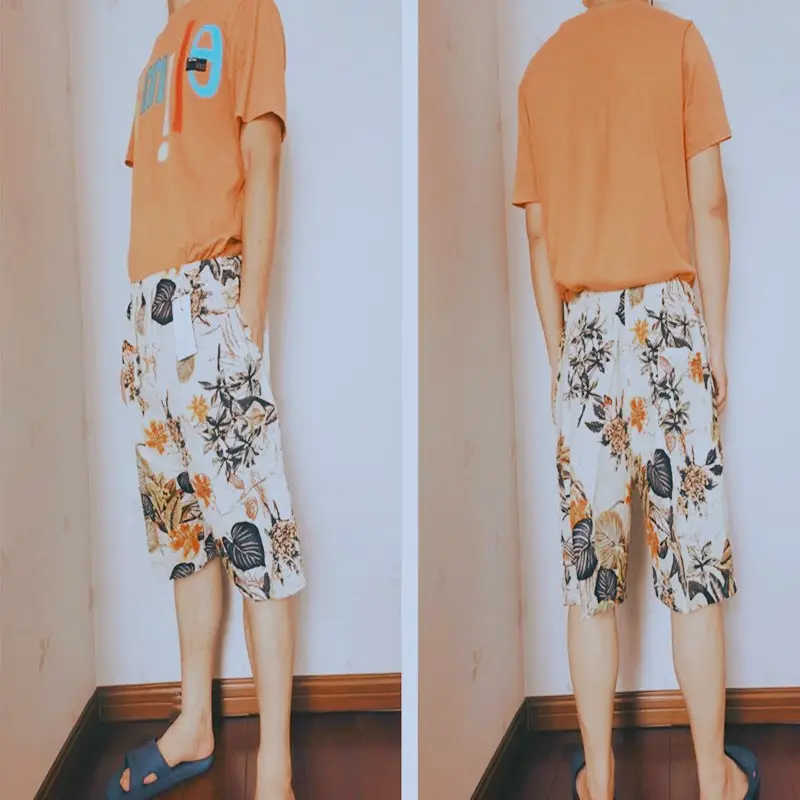 Men Cotton Printed Beach Shorts Large Retro Loose