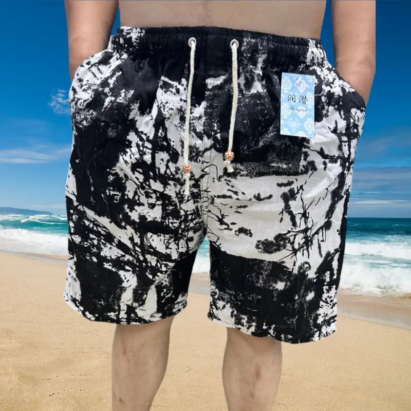 Men Cotton Printed Beach Shorts Large Retro Loose