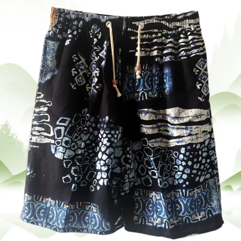 Men Cotton Printed Beach Shorts Large Retro Loose