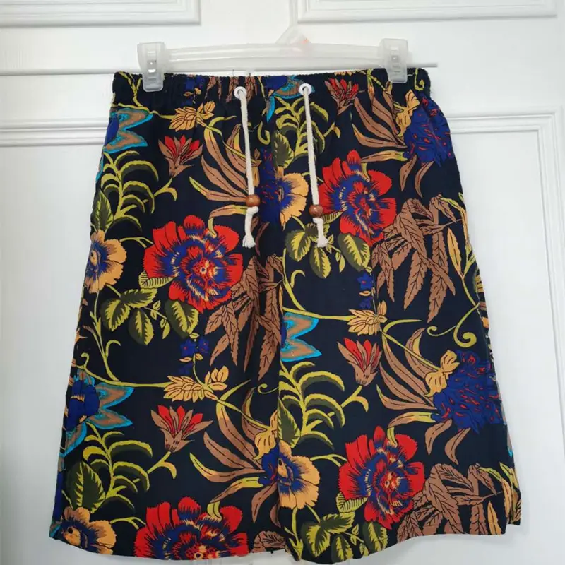 Men Cotton Printed Beach Shorts Large Retro Loose