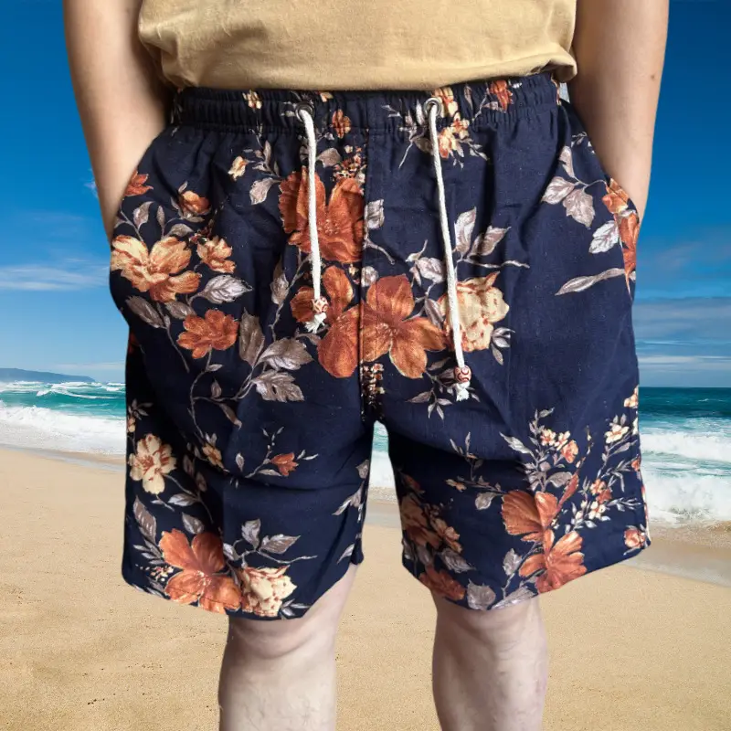Men Cotton Printed Beach Shorts Large Retro Loose