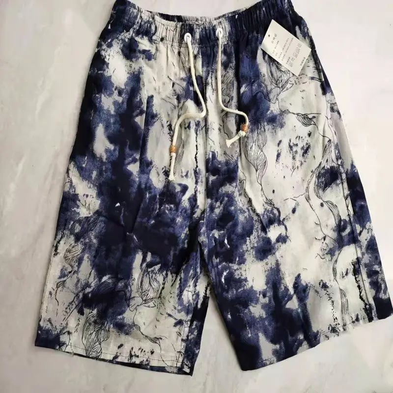 Men Cotton Printed Beach Shorts Large Retro Loose