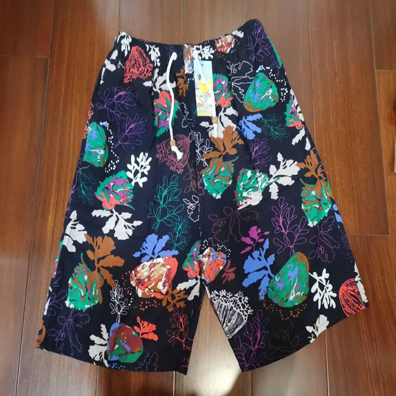 Men Cotton Printed Beach Shorts Large Retro Loose