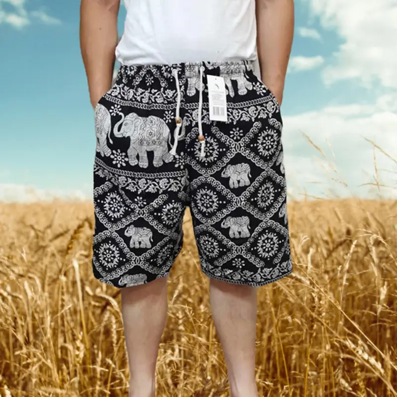 Men Cotton Printed Beach Shorts Large Retro Loose