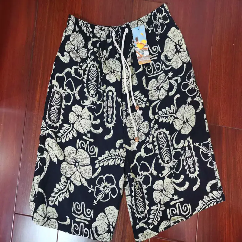 Men Cotton Printed Beach Shorts Large Retro Loose
