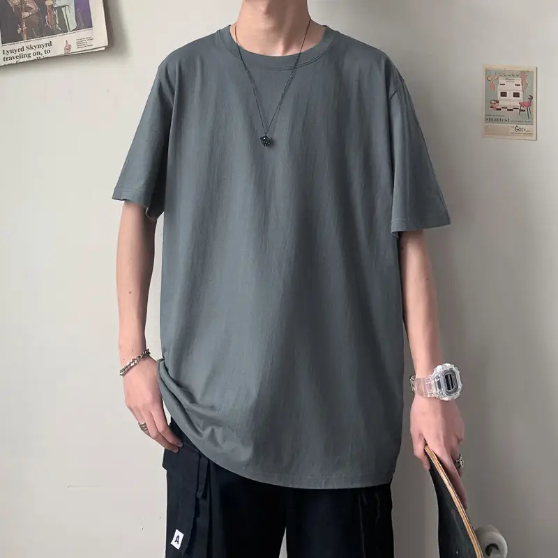 Men Black Loose T-Shirt Ice Silk Pure Cotton Summer Wear - Image 25