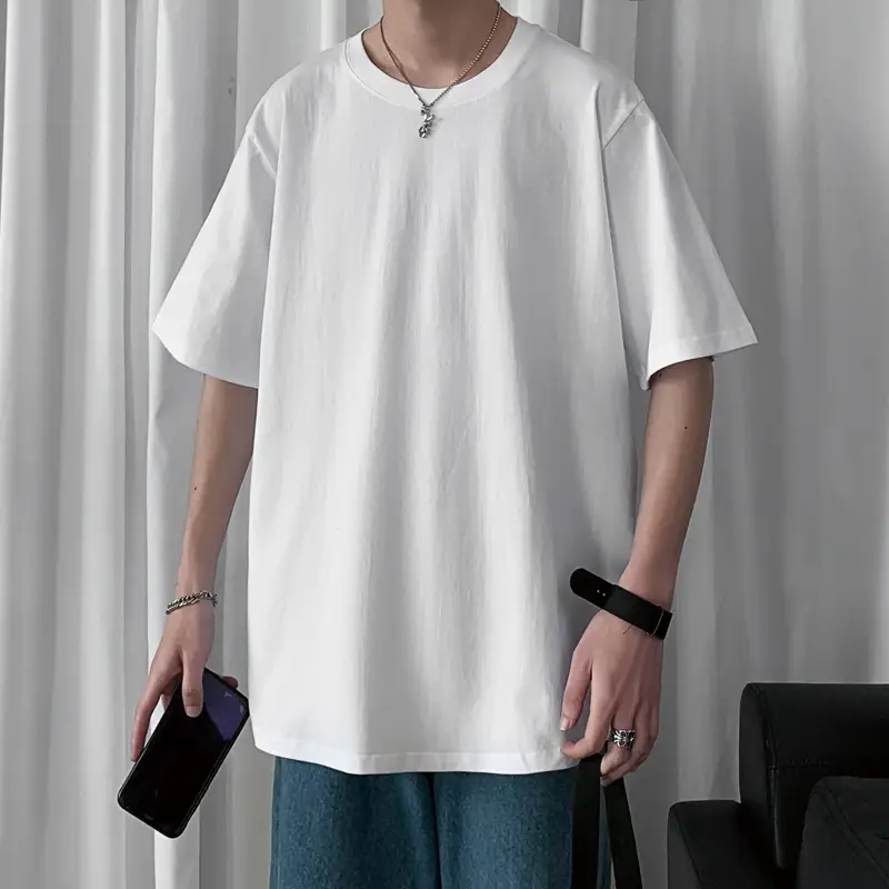 Men Black Loose T-Shirt Ice Silk Pure Cotton Summer Wear - Image 28
