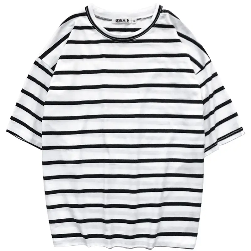 Men Red White Striped Short Sleeve T-Shirt Cotton Loose - Image 9