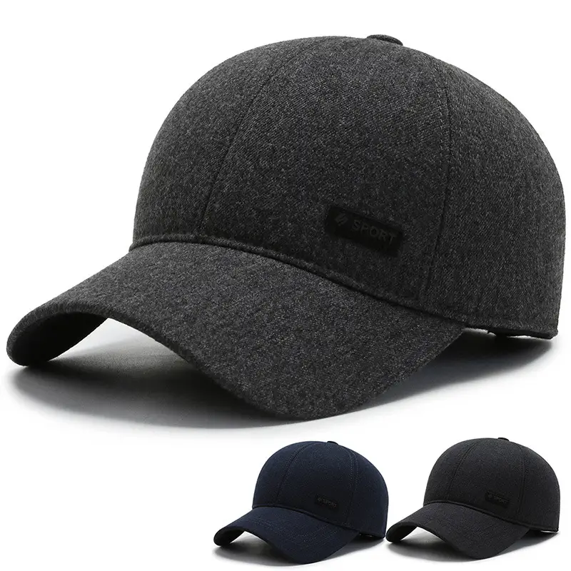 Men's Navy Fleece Baseball Cap with Ear Protection