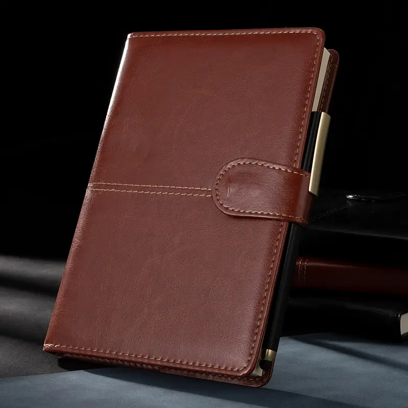A5 Business Notepad Brown Leather Cover with Buckle