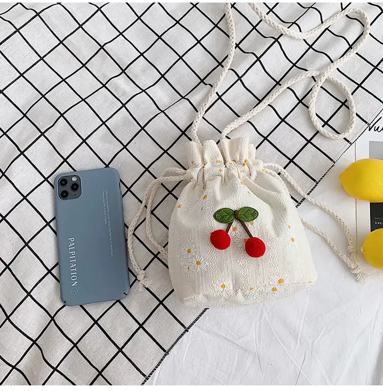 Women's Cherry Embroidered Drawstring Bag — feature 16