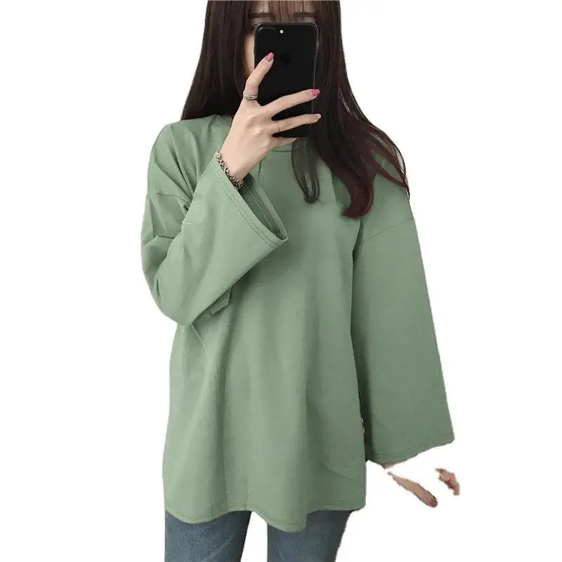 Women's White K-Style Long Sleeve T-Shirt Loose Fit - Image 20