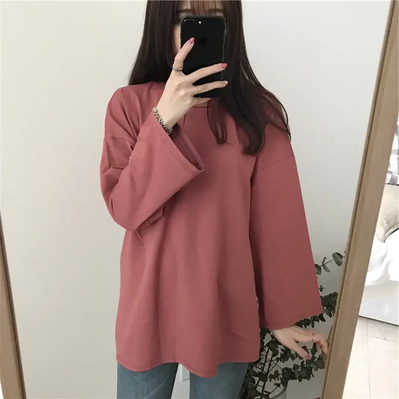 Women's White K-Style Long Sleeve T-Shirt Loose Fit - Image 7
