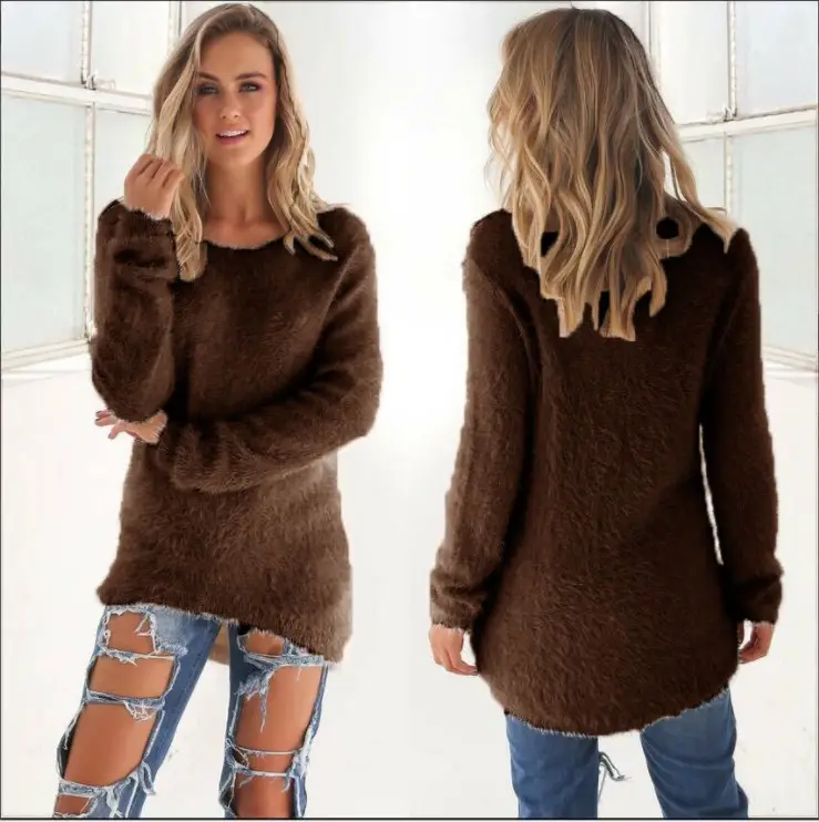Women's Fuzzy Long Sleeve Sweater Set Autumn Winter - Image 13