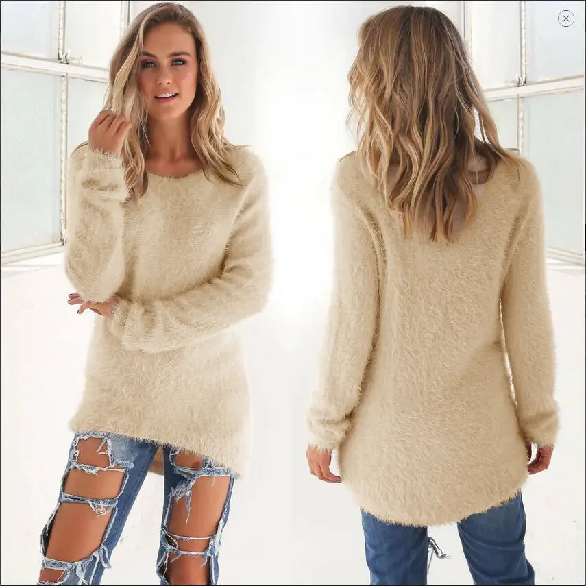 Women's Fuzzy Long Sleeve Sweater Set Autumn Winter - Image 2
