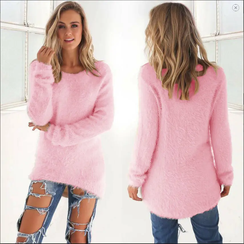 Women's Fuzzy Long Sleeve Sweater Set Autumn Winter - Image 3