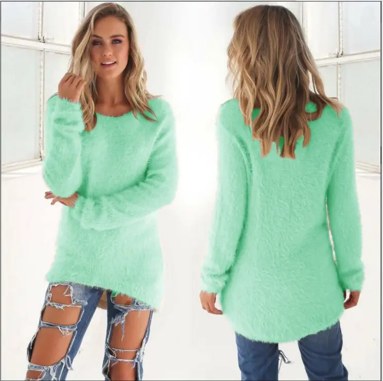 Women's Fuzzy Long Sleeve Sweater Set Autumn Winter - Image 7