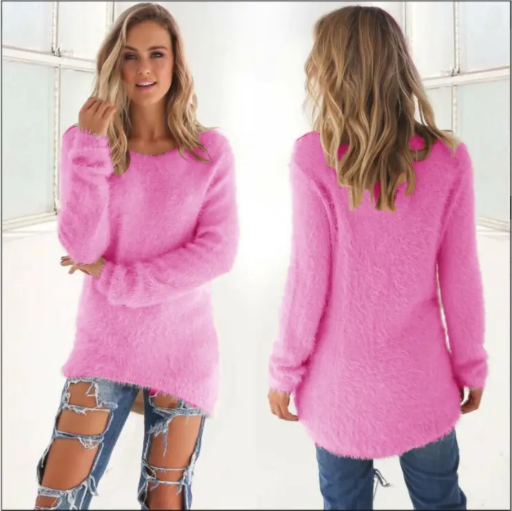 Women's Fuzzy Long Sleeve Sweater Set Autumn Winter - Image 9