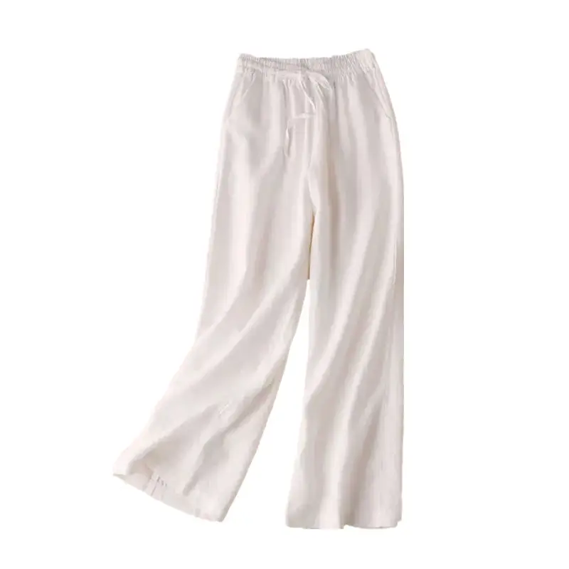 Women's White Elastic Waist Wide Leg Pants Casual Summer - Image 12