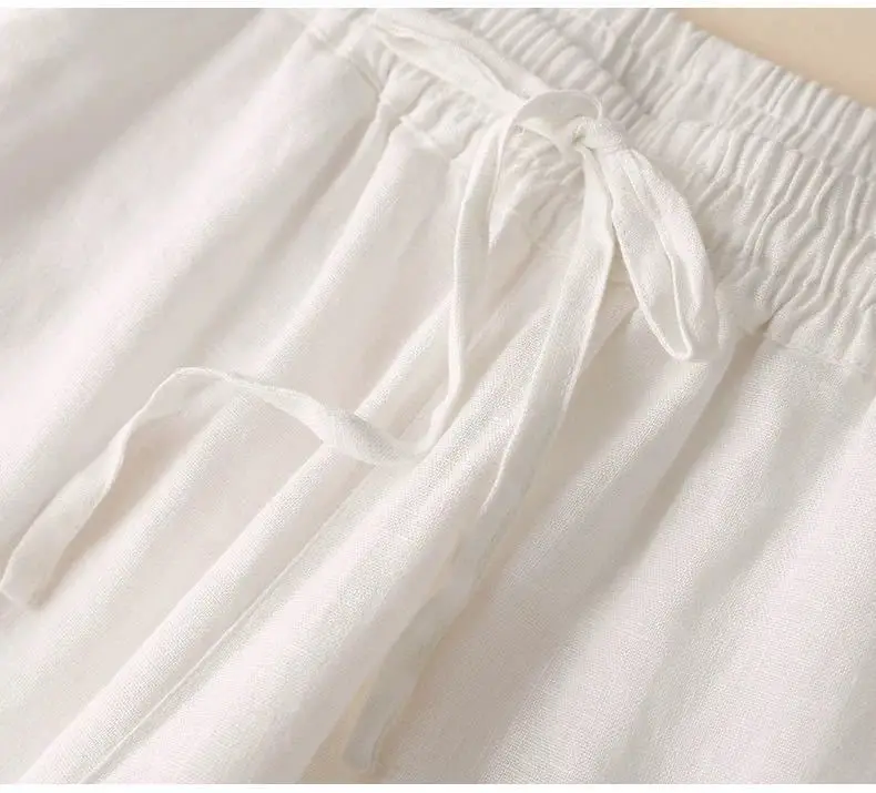 Women's White Elastic Waist Wide Leg Pants Casual Summer — feature 26