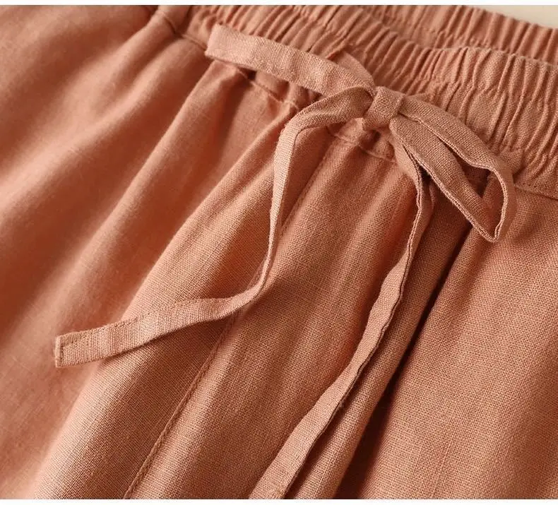 Women's White Elastic Waist Wide Leg Pants Casual Summer — feature 34