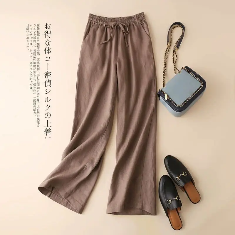 Women's White Elastic Waist Wide Leg Pants Casual Summer - Image 4