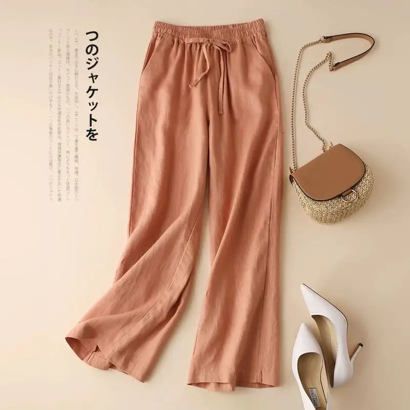 Women's White Elastic Waist Wide Leg Pants Casual Summer - Image 5