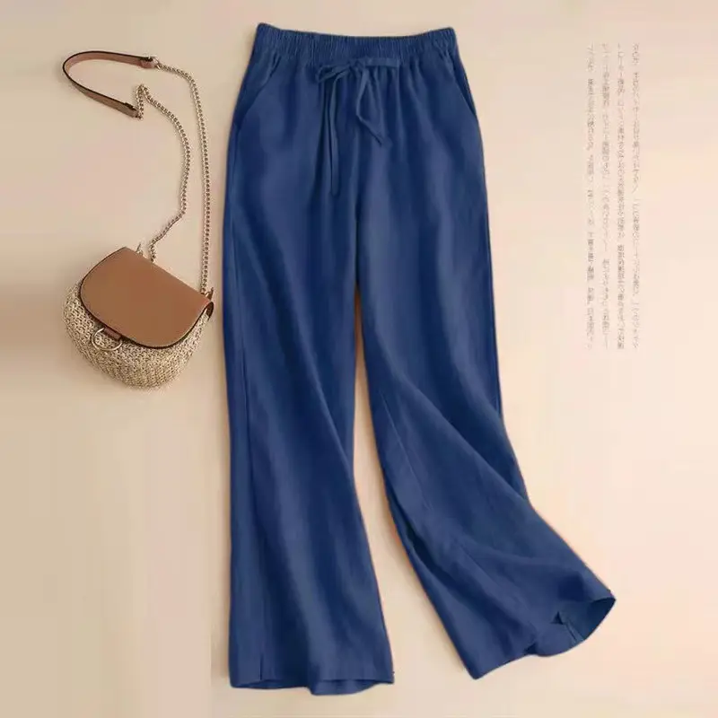 Women's White Elastic Waist Wide Leg Pants Casual Summer - Image 7