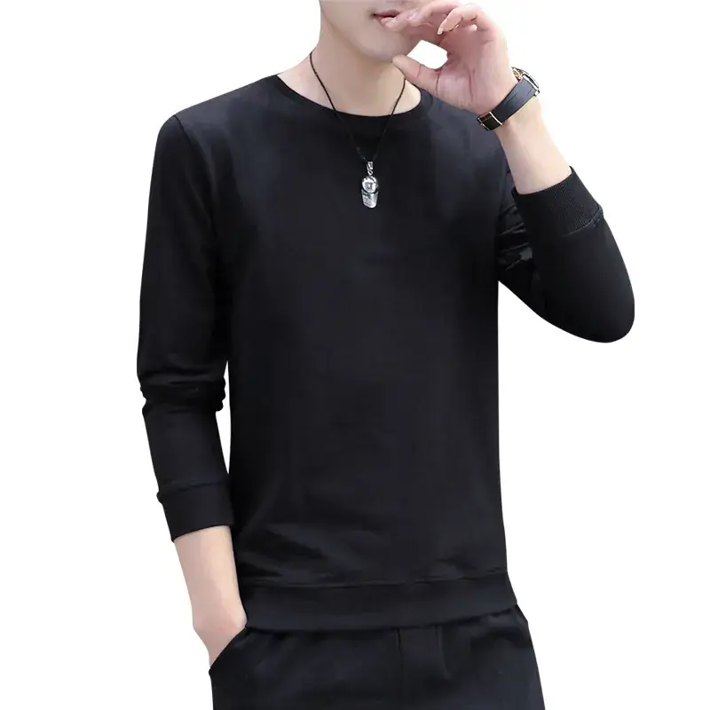 Men Fleece Lined Crewneck Sweater Black Plus Large - Image 9