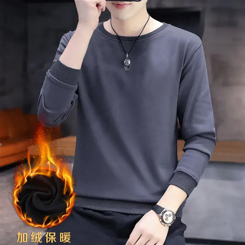 Men Fleece Lined Crewneck Sweater Black Plus Large - Image 4