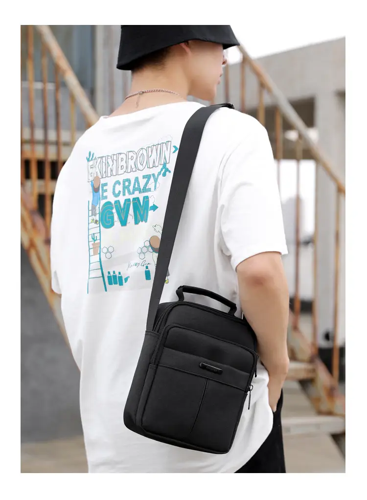 Men's Vertical Water-Repellent Crossbody Bag Black — feature 14