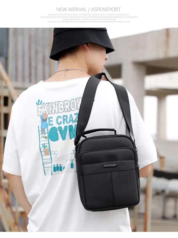 Men's Vertical Water-Repellent Crossbody Bag Black — feature 15