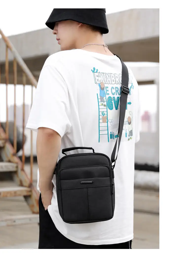 Men's Vertical Water-Repellent Crossbody Bag Black — feature 16