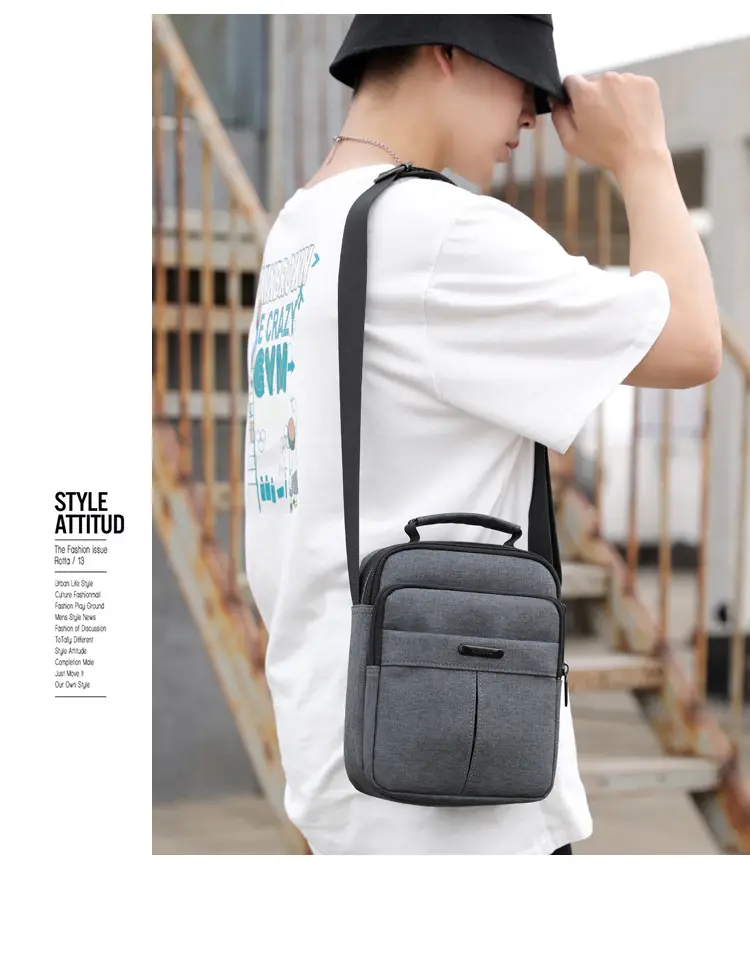 Men's Vertical Water-Repellent Crossbody Bag Black — feature 17