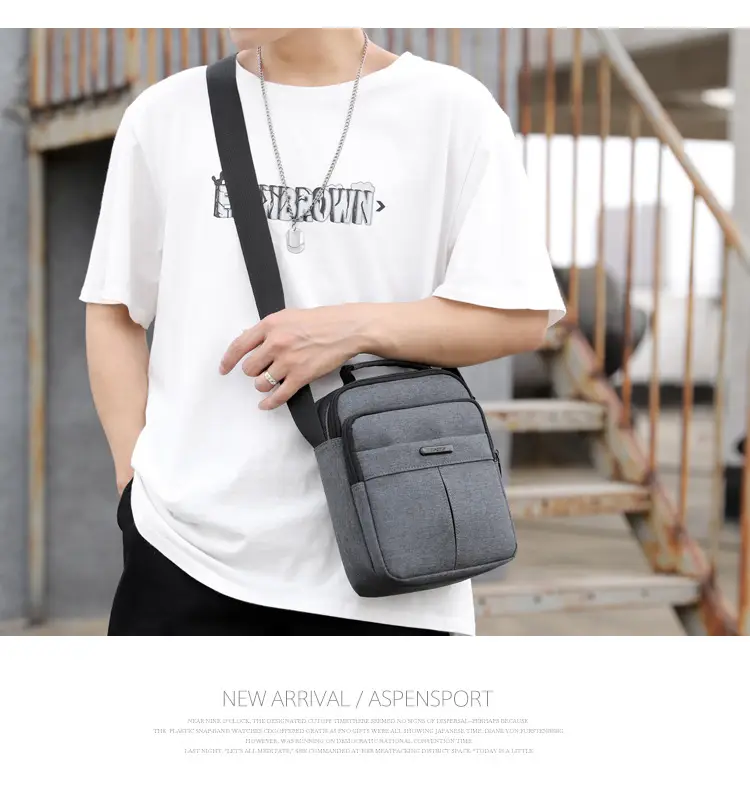 Men's Vertical Water-Repellent Crossbody Bag Black — feature 18