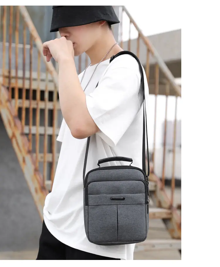 Men's Vertical Water-Repellent Crossbody Bag Black — feature 19