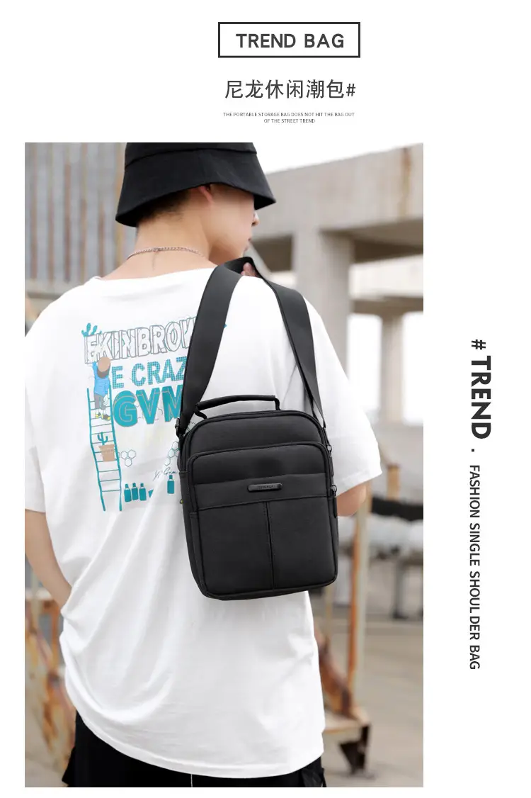 Men's Vertical Water-Repellent Crossbody Bag Black — feature 2