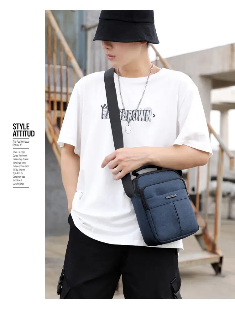 Men's Vertical Water-Repellent Crossbody Bag Black — feature 22