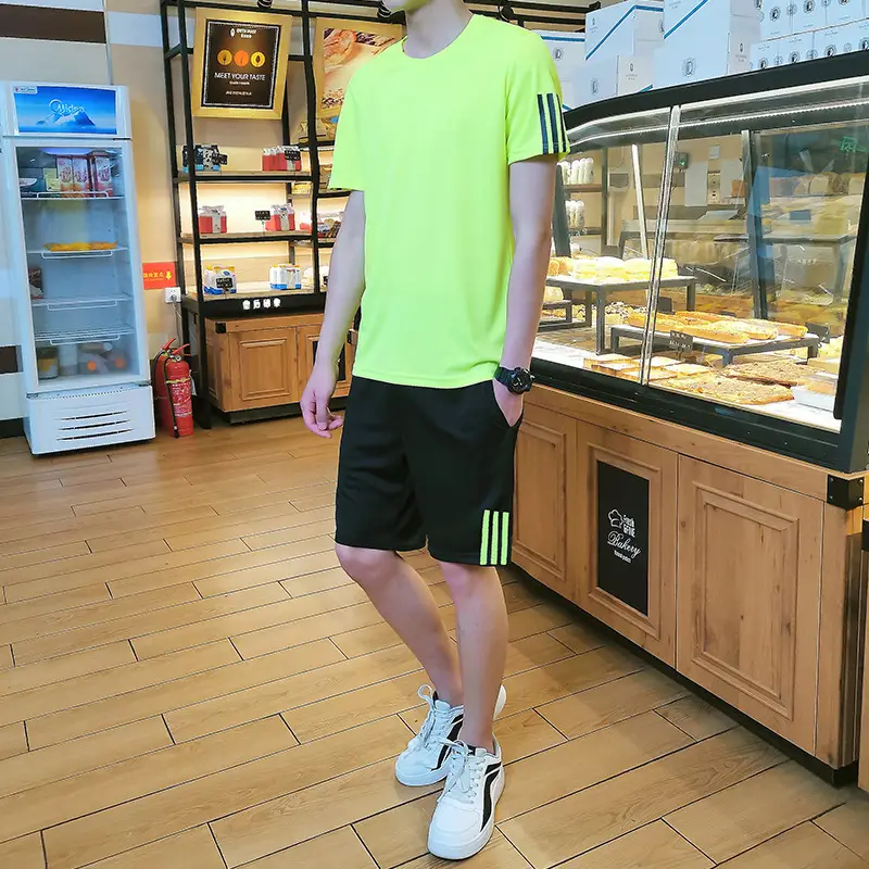 Men Black Sportswear Set Large Quick-Drying T-Shirt Shorts
