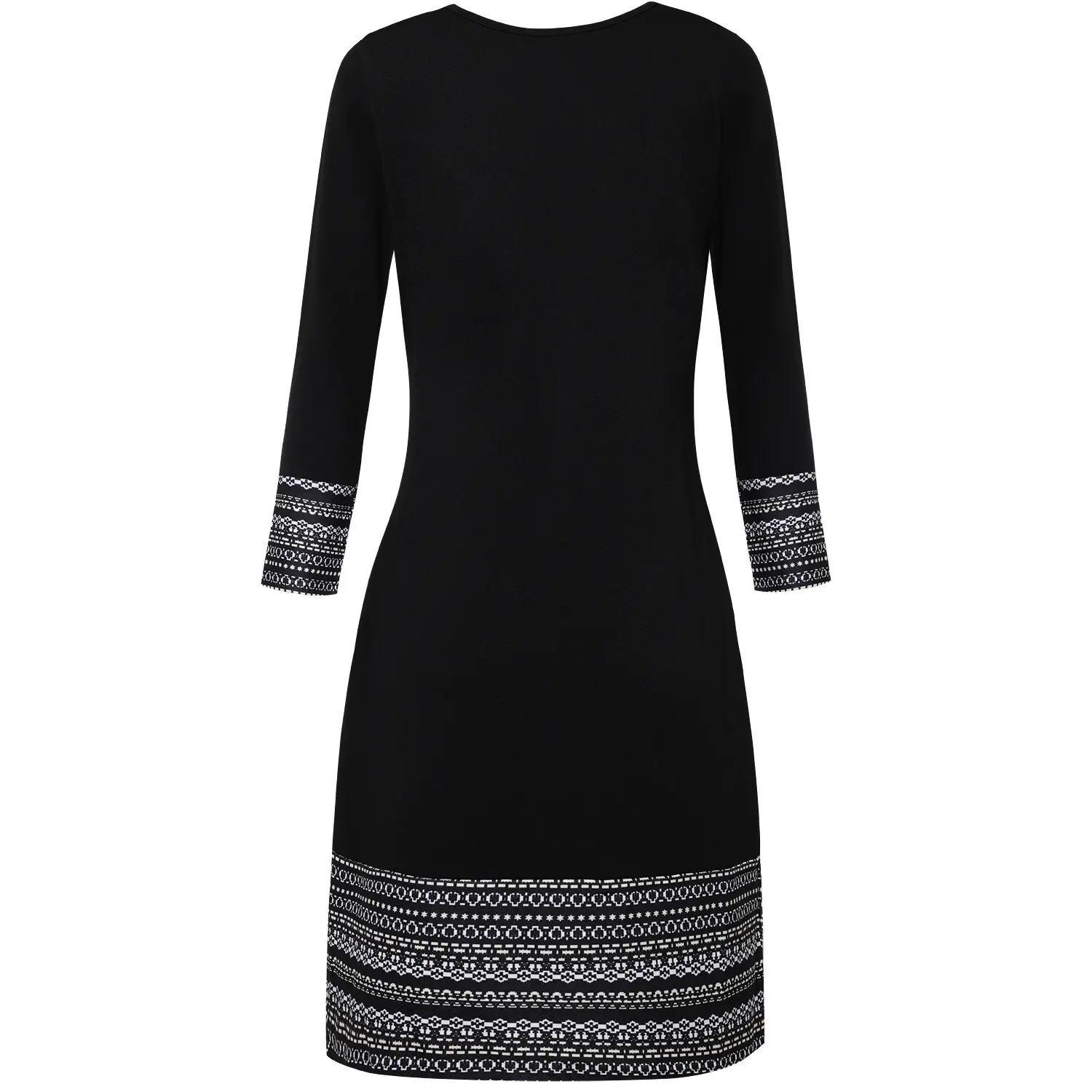 Black Embroidered Long Sleeve A-Shaped Dress for Women - Image 5
