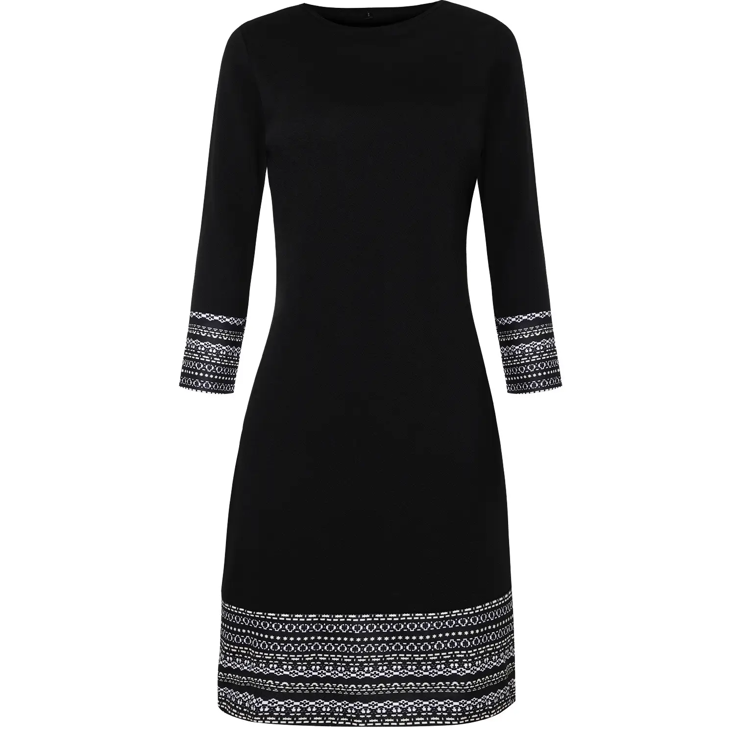 Black Embroidered Long Sleeve A-Shaped Dress for Women - Image 6