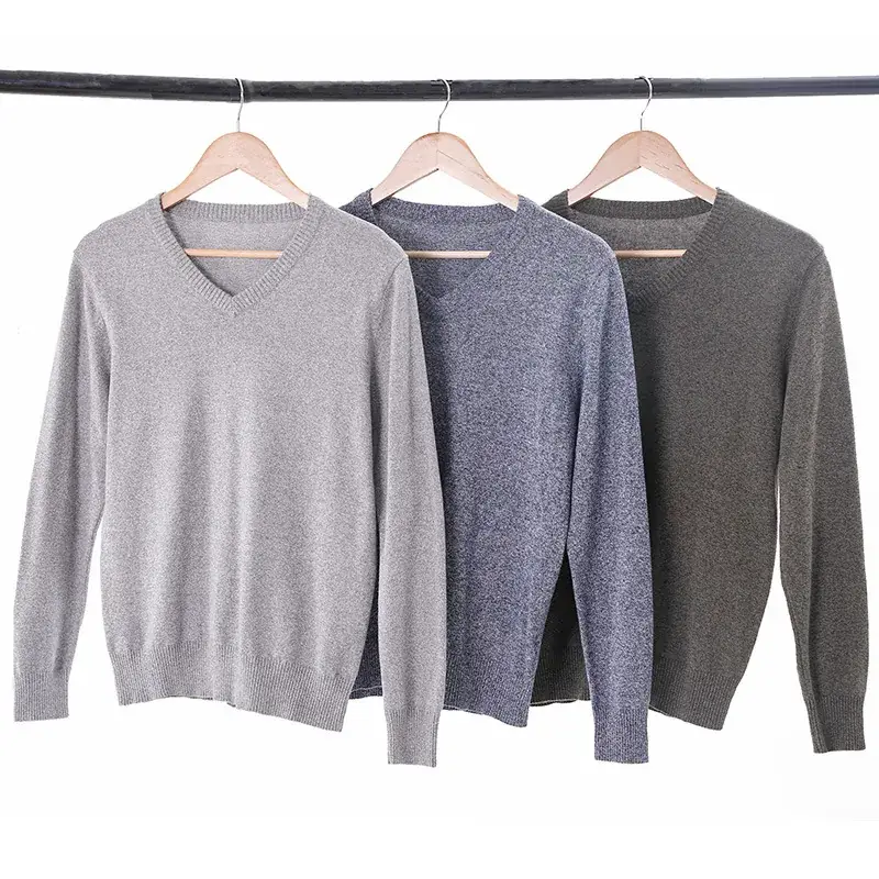 Men V-neck Knit V-Neck Sweater Grey Slim Fit - Image 7