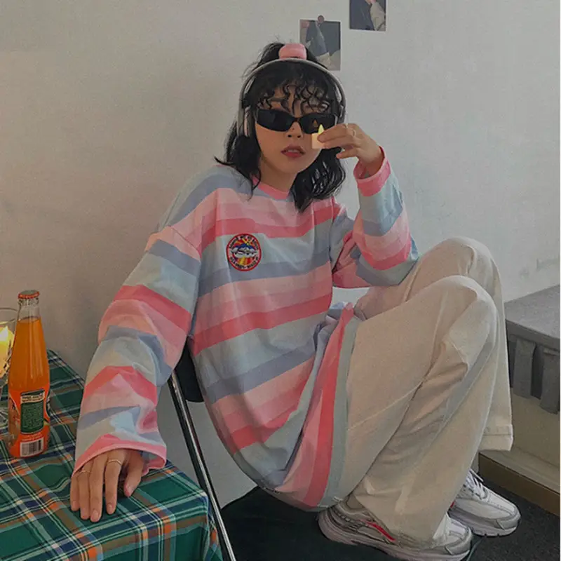 Women Korean-style Striped Long-sleeve Top 2020