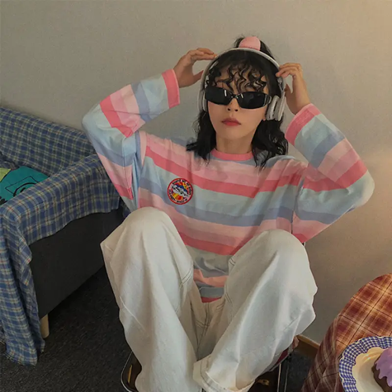 Women Korean-style Striped Long-sleeve Top 2020