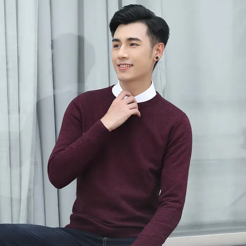 Men Round Neck Pullover Sweater Yellow Winter Casual Business Wear - Image 5