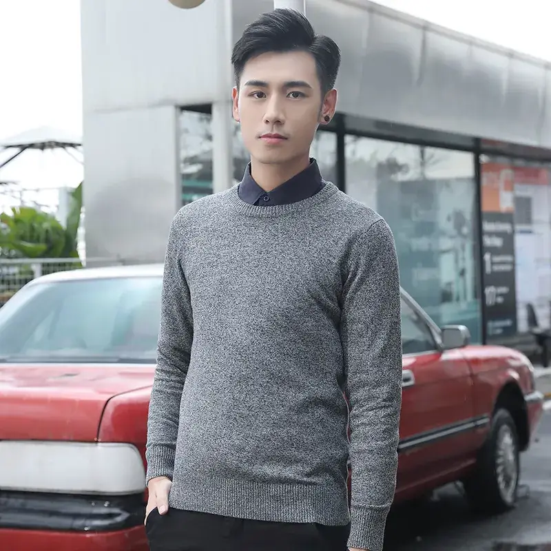 Men Round Neck Pullover Sweater Yellow Winter Casual Business Wear - Image 6