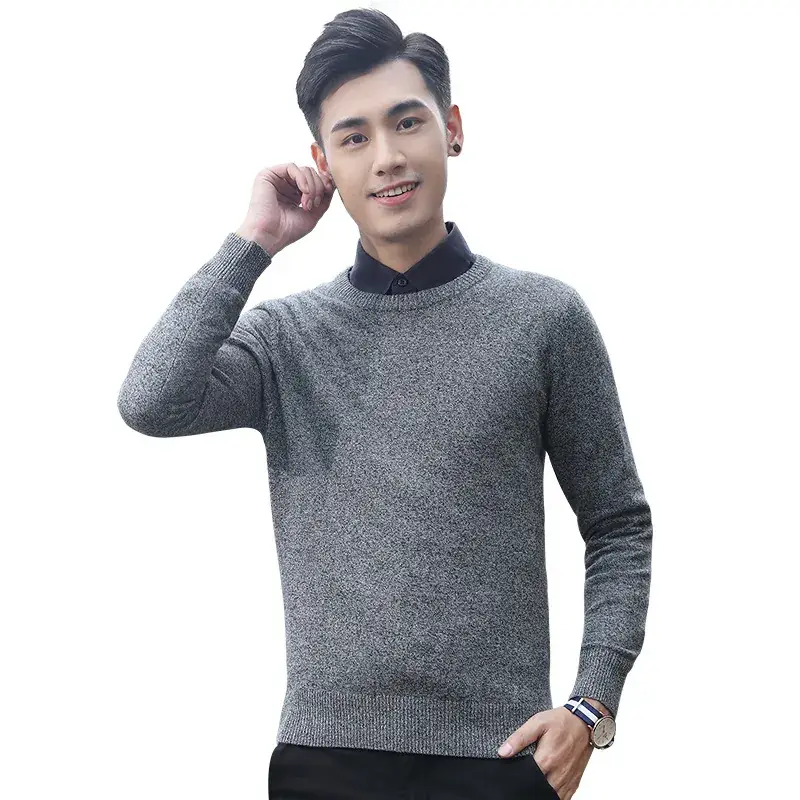 Men Round Neck Pullover Sweater Yellow Winter Casual Business Wear - Image 8