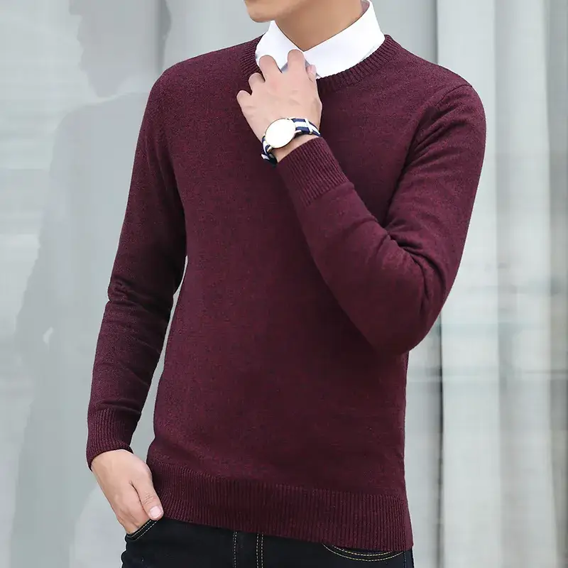 Men Round Neck Pullover Sweater Yellow Winter Casual Business Wear - Image 2
