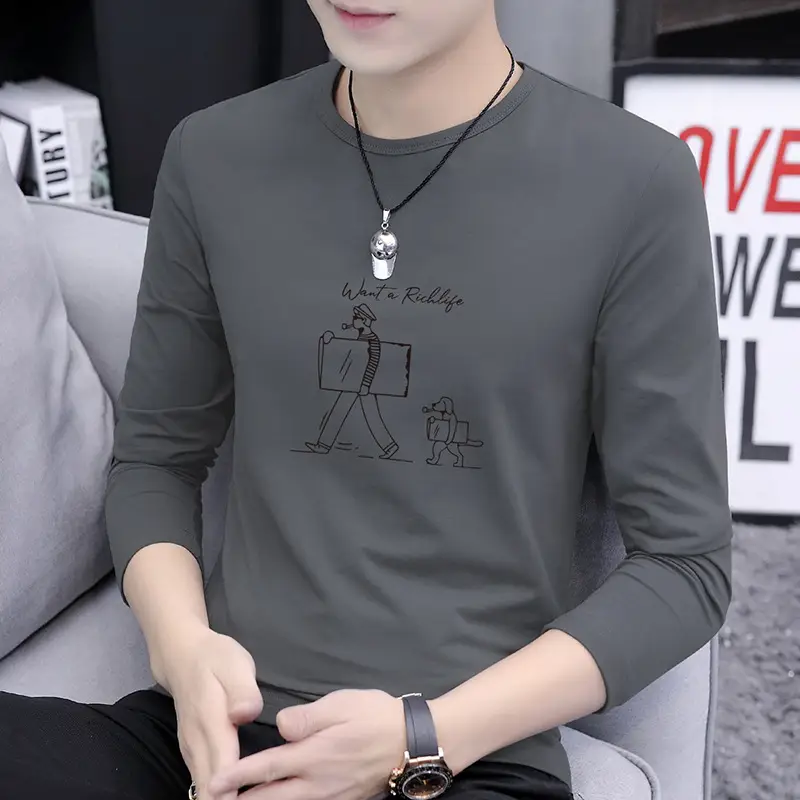 Men Grey Printed Long Sleeve T-Shirt Round Neck - Image 5